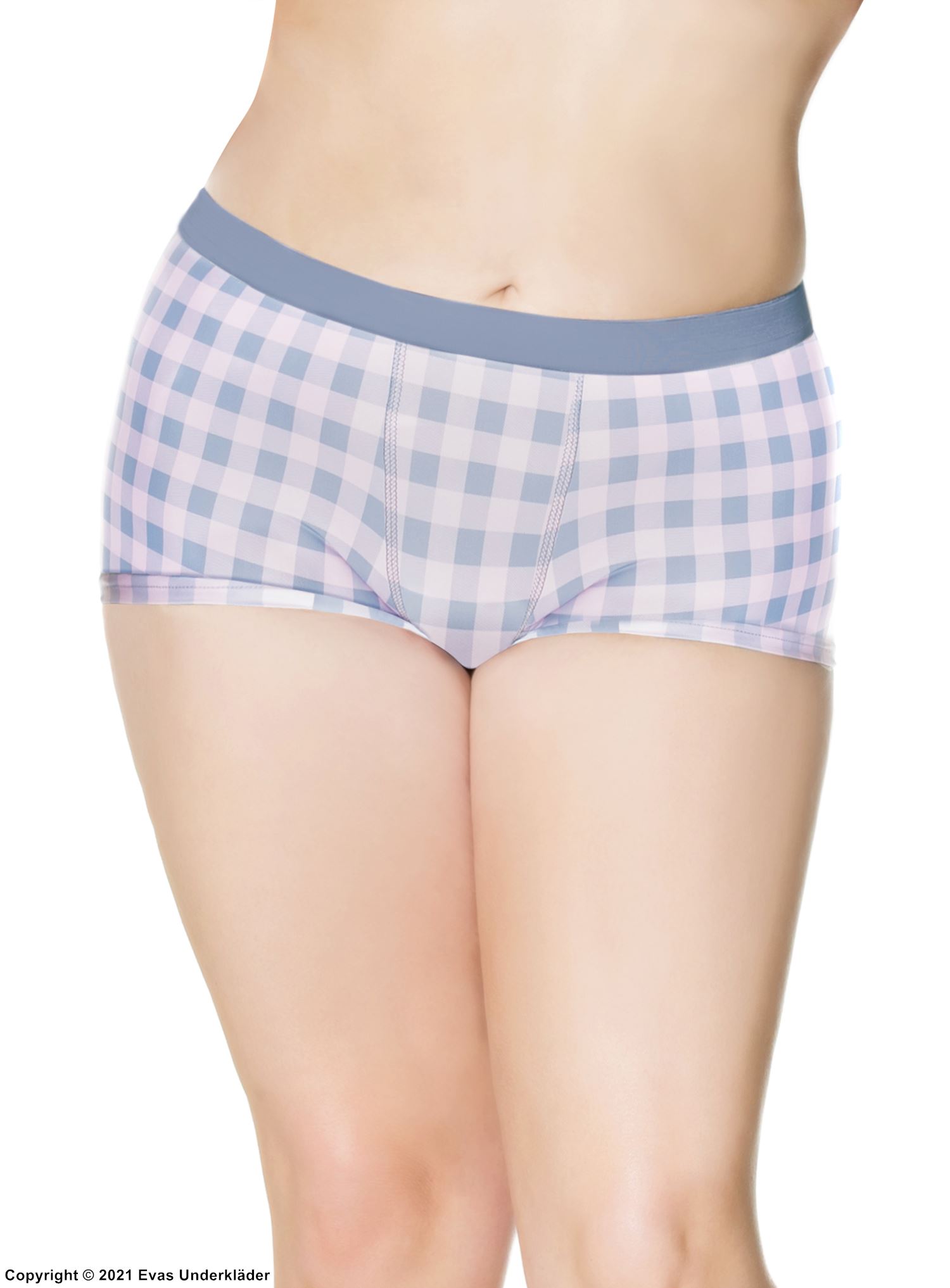 Romantische Boyshort-Höschen, Schachbrettmuster, Plus Size